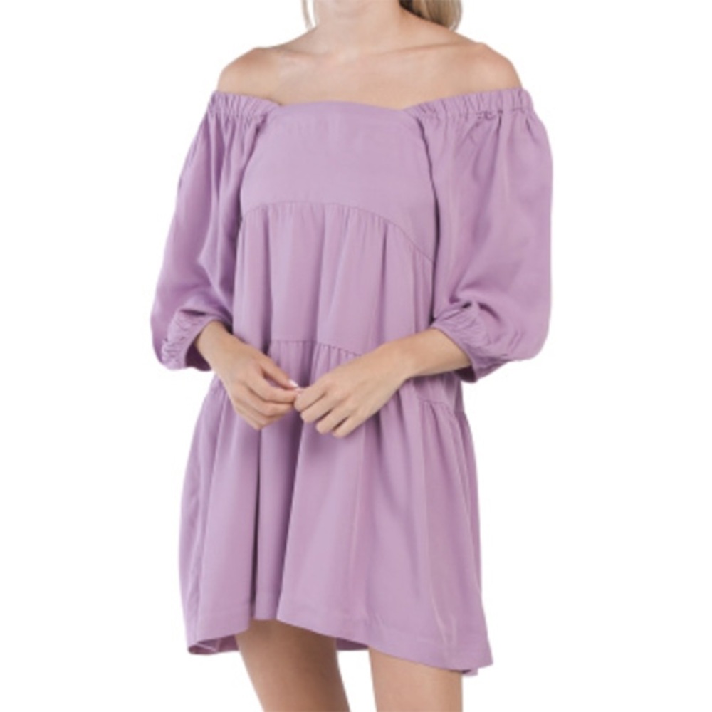 NWT Shinestar Purple On/Off-The-Shoulder Quarter Sleeve Dress